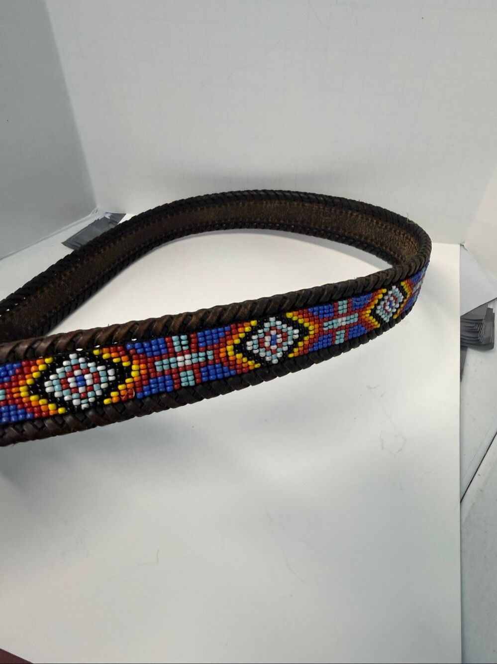 Vintage 1991 Leather Beaded Western Belt 36” - Picture 6 of 11